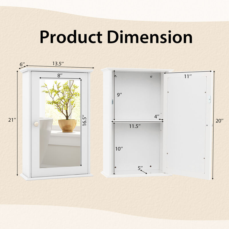 Bathroom Wall Cabinet with Single Mirror Door