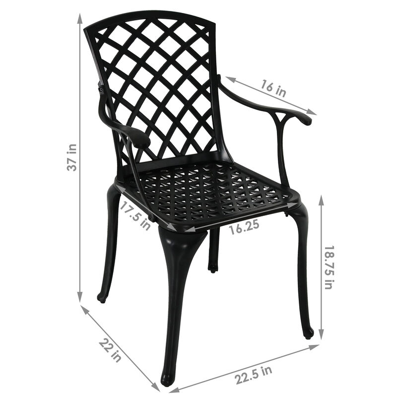 Sunnydaze Crossweave Design Cast Aluminum Patio Chair - Black - Set of 2