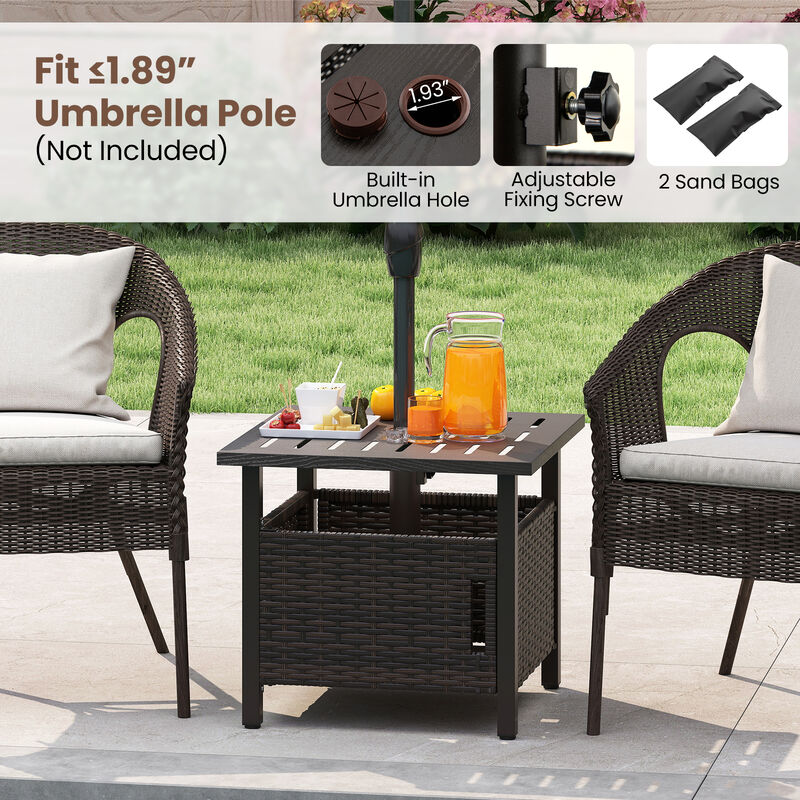 All-Weather PE Wicker Outdoor Side Table with Umbrella Hole for Patio-Mix Brown image number 6
