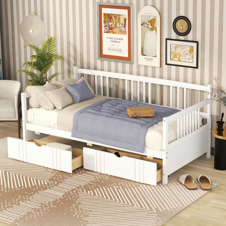 Twin Size Daybed Wood Bed with Two Drawers