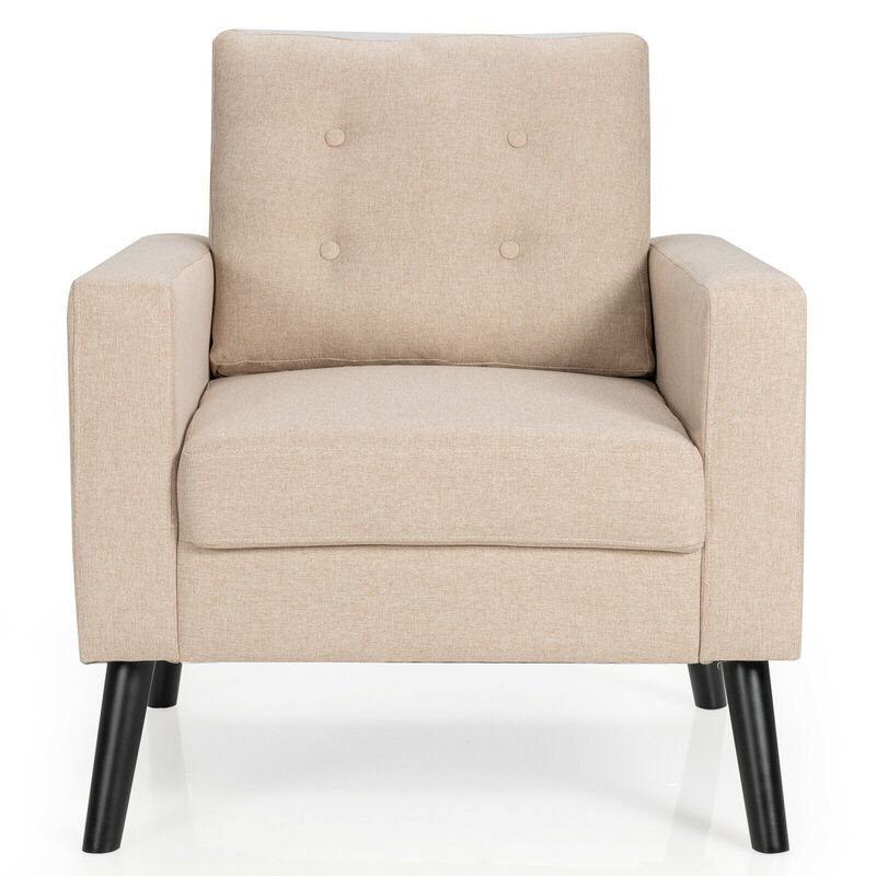 Mid-Century Upholstered Armchair Club Chair with Rubber Wood Legs