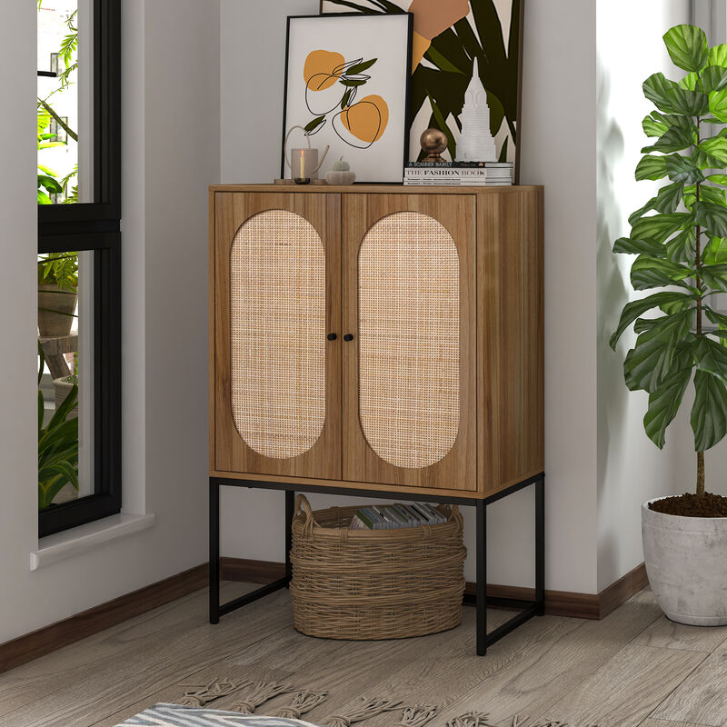 Natural rattan, Allen 2 Door high cabinet, rattan, Built-in adjustable shelf, Easy Assembly, Free Standing Cabinet for Living Room Bedroom