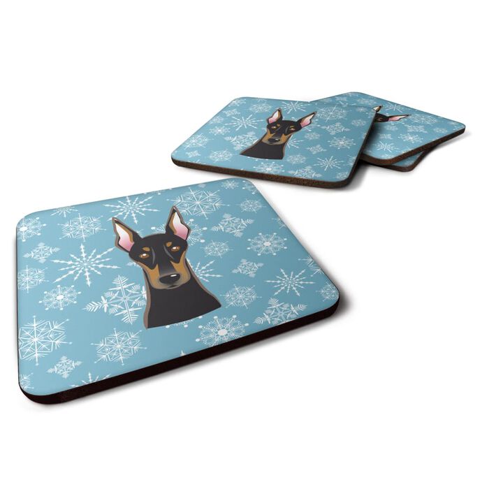 Caroline's Treasures BB1679FC Snowflake Doberman Foam Coasters (Set of 4), 3.5, Multicolor