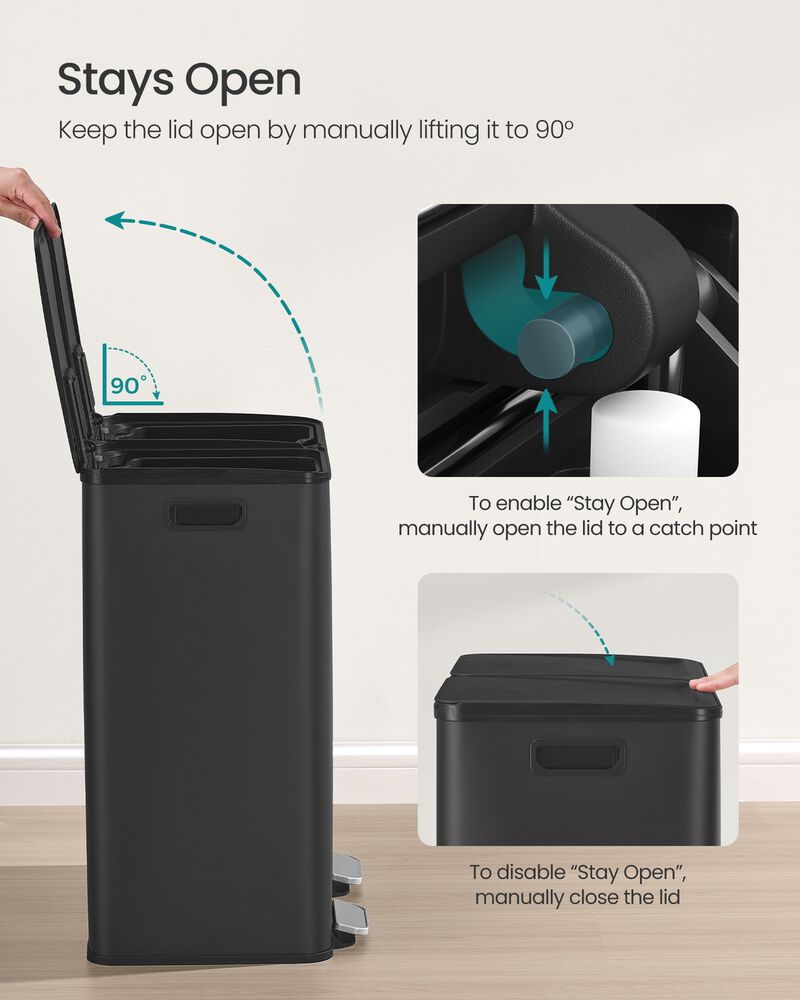 2 x 8 Gallon Dual Trash Can Soft Close Pedal Removable Buckets image number 5