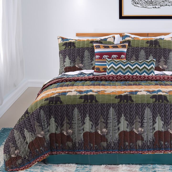 5 Piece Full Size Quilt Set with Nature Inspired Print, Multicolor - Benzara