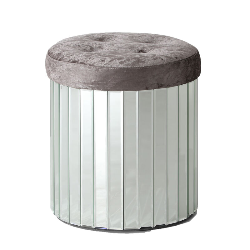 Decor Brownish Gray Round Velvet Upholstered Ottoman