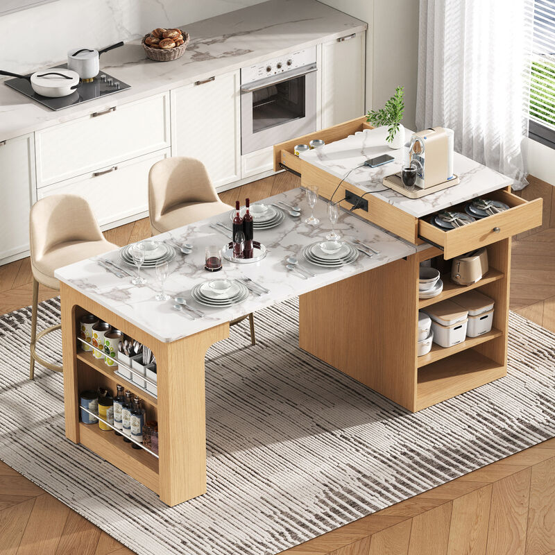 Merax Extendable Kitchen Island with Dining Table & Storage