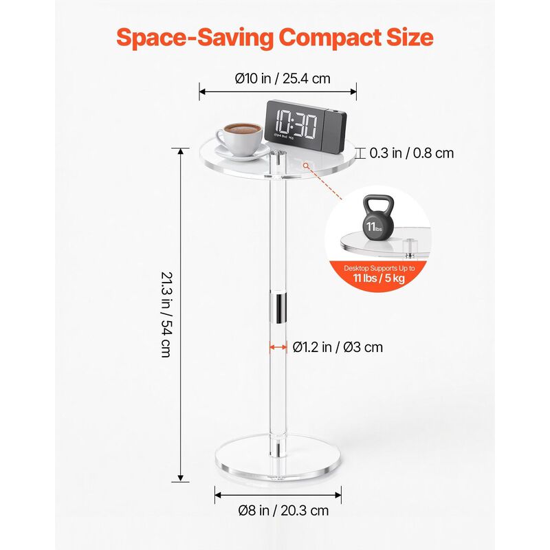 Modern Acrylic End Table Round Top Clear Side Desk Stand image number 2