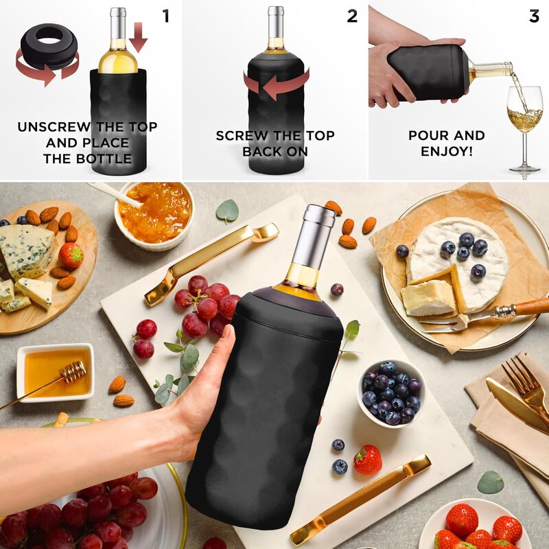 UMIEN | Premium Double Walled Wine Bottle Chiller | 750 mL Vacuum Insulated Wine Cooler