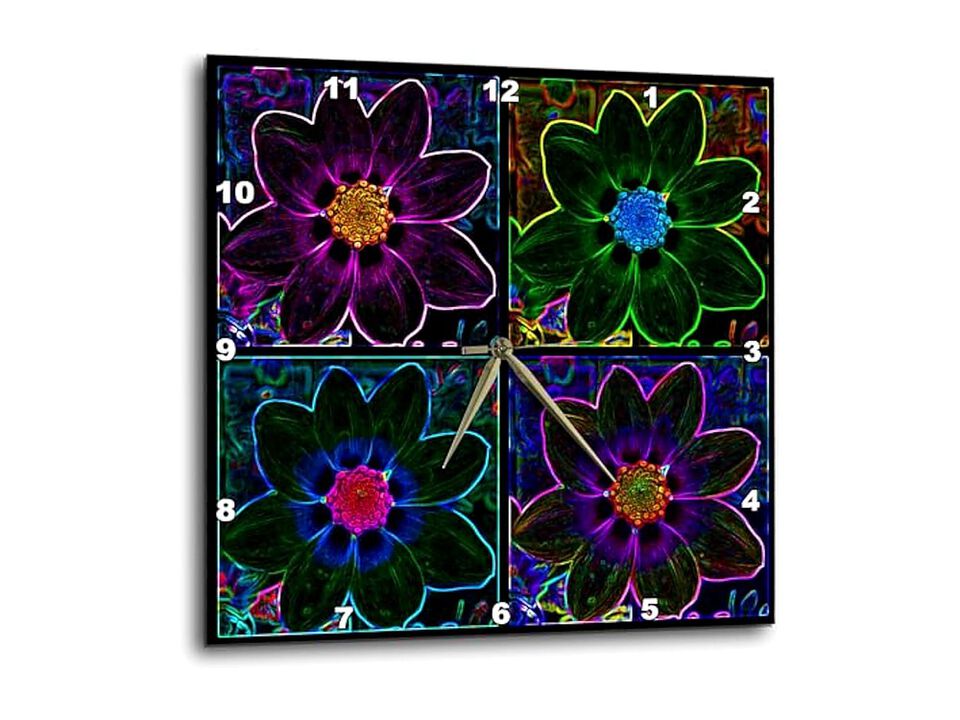 Cosmos Flower Collage Neon Glow Wall Clock 10 Inch Home Decor