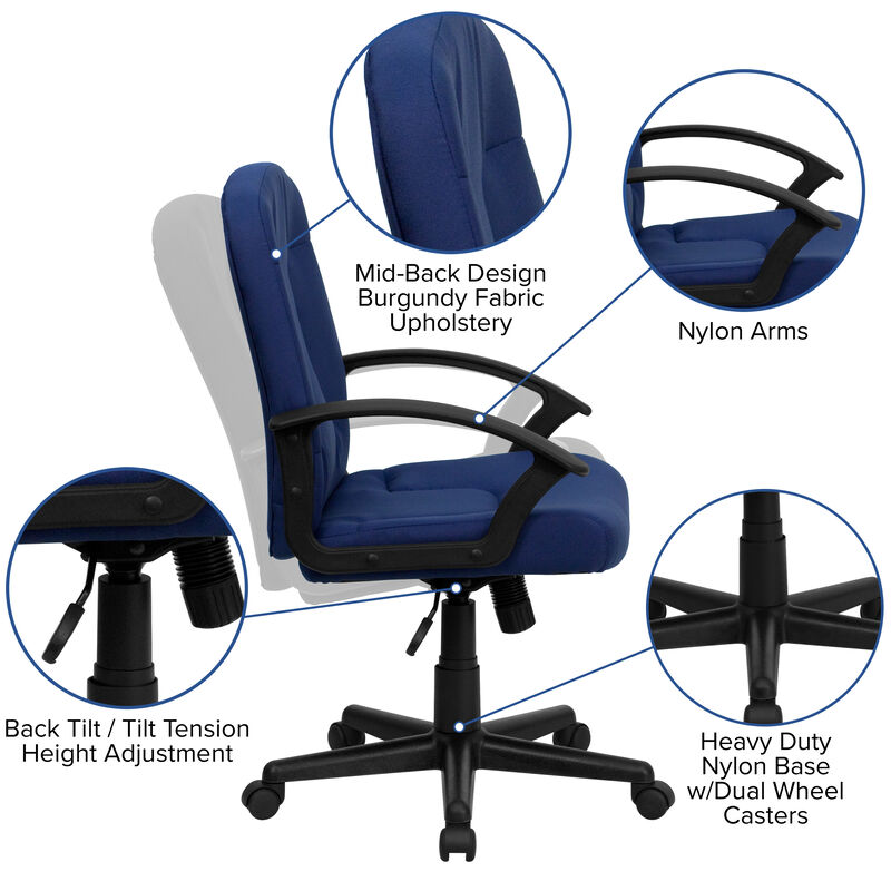 Garver Mid-Back Fabric Executive Swivel Office Chair with Nylon Arms image number 3