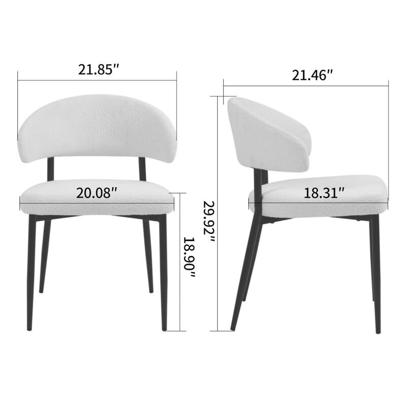 Glamour Home Set of 2 Ayoka White Boucle Dining Chairs with Black Iron Legs
