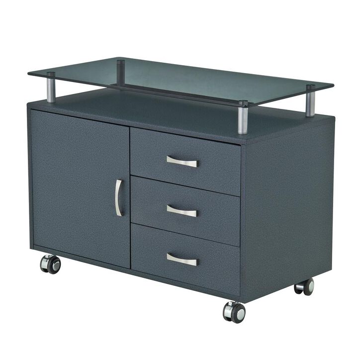Techni Mobili Rolling Storage Cabinet With Frosted Glass Top. Color: Graphite