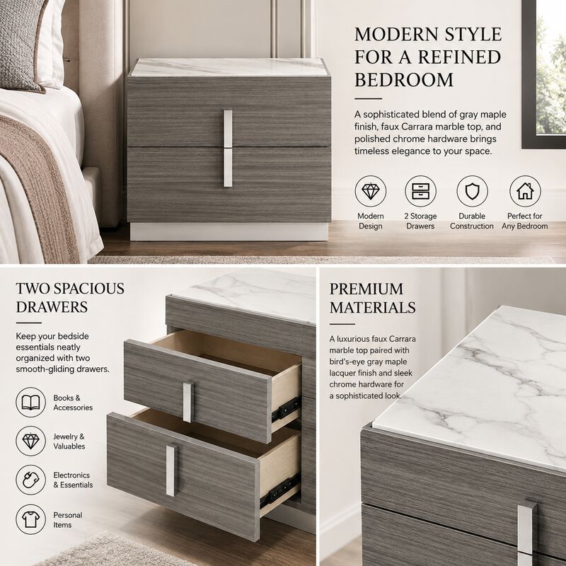 Celvessiq Marble-Top 2-Drawer Nightstand image number 3
