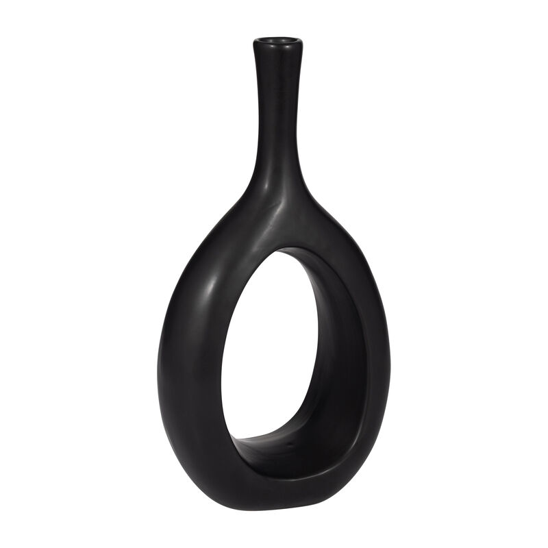 Cer, 12" Curved Open Cut Out Vase, Black image number 1
