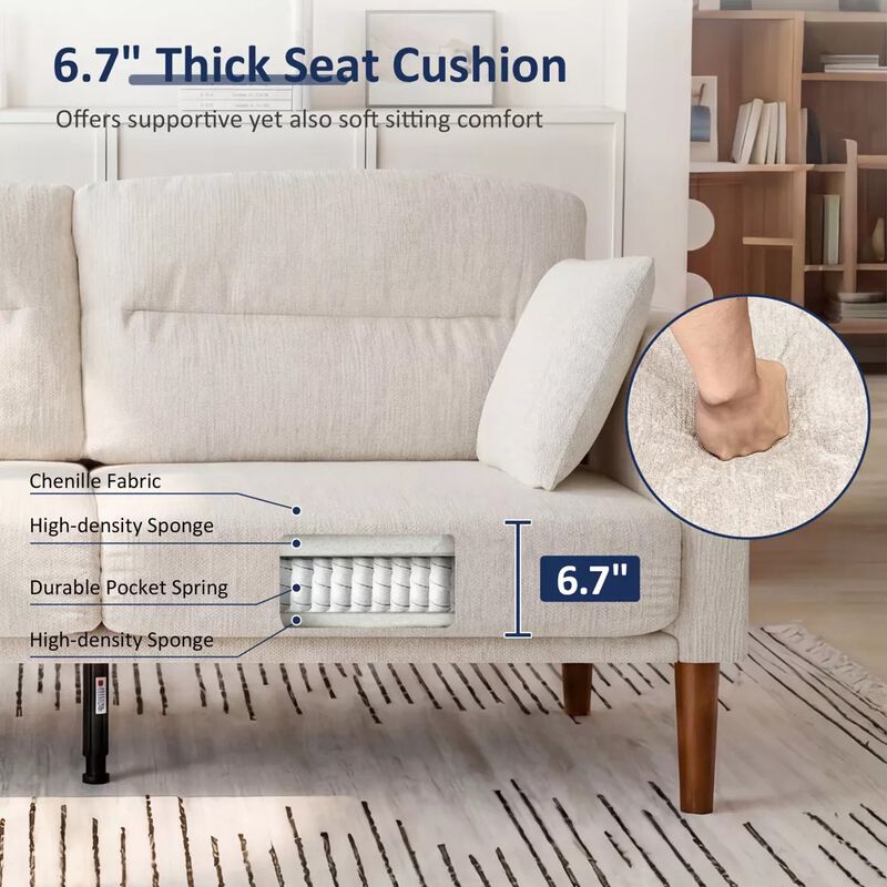 Vipbear 69" Chenille Loveseat Sofa with Foldable Side Tray Table, Thick Deep Cushion 2-Seater Couch image number 2