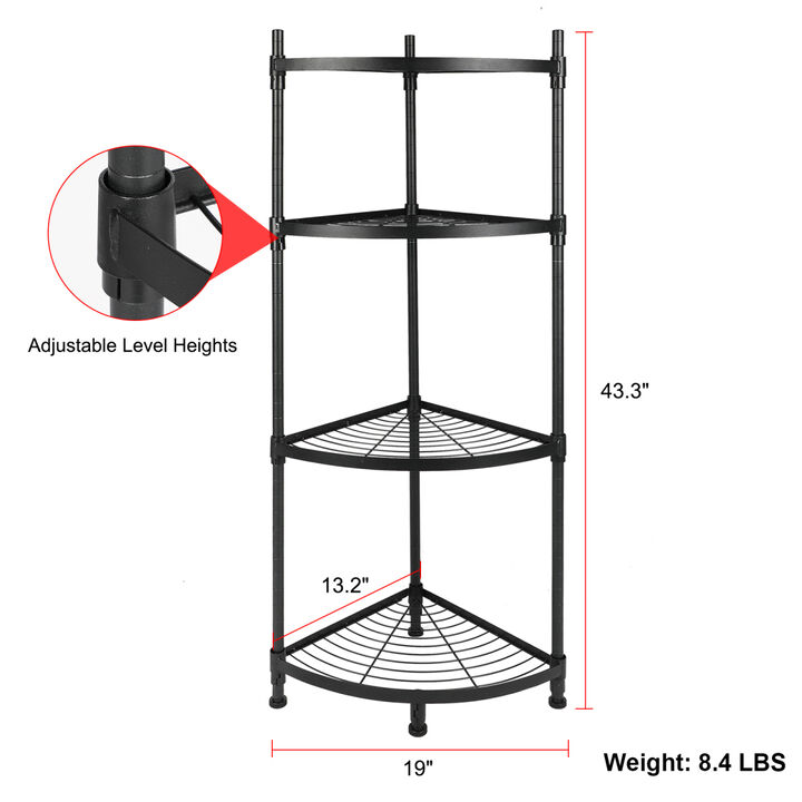 4 Tier Corner Display Rack Multipurpose Metal Shelving Unit, Bookcase Storage Rack Plant Stand for Living Room, Home Office, Kitchen, Small Space, 1-Pack, Black