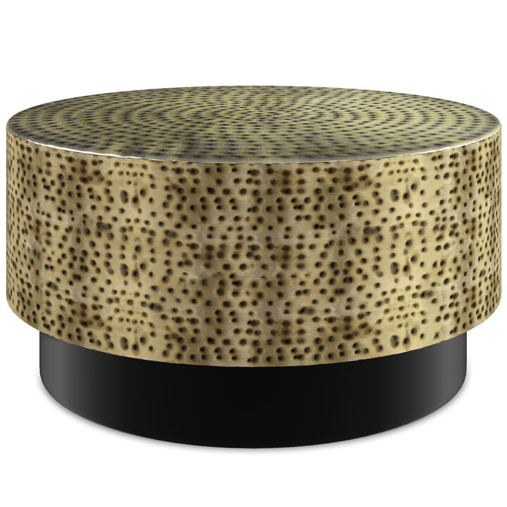 Montrose 30 inch Wide Round Modern Industrial Metal Coffee Table in Antique Gold /Black, Fully Assembled