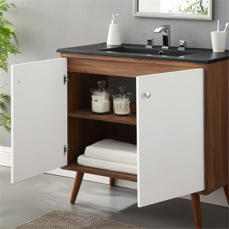 Modway EEI-5394-WAL-BLK Transmit 36" Bathroom Vanity, Walnut Black image number 1