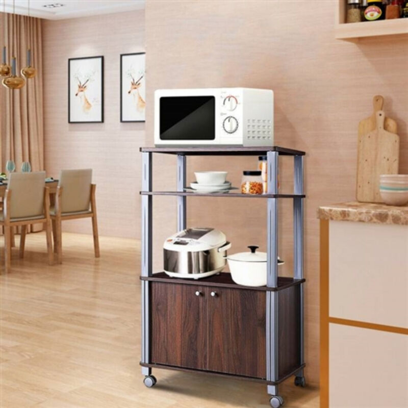 Kitchen Storage Baker’s Rack Cart on Wheels – 3-Tier Wood and Metal Design