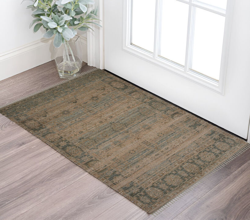 HomeRoots Oriental Hand Woven Area Rug With Fringe