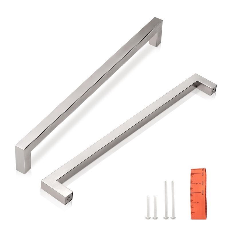 KNOBWELL 30 Pack 10 inch Modern Kitchen Cabinet Handles, Euro Style Square Brushed Nickel Drawer Pulls Vanity Cupboard Handles,