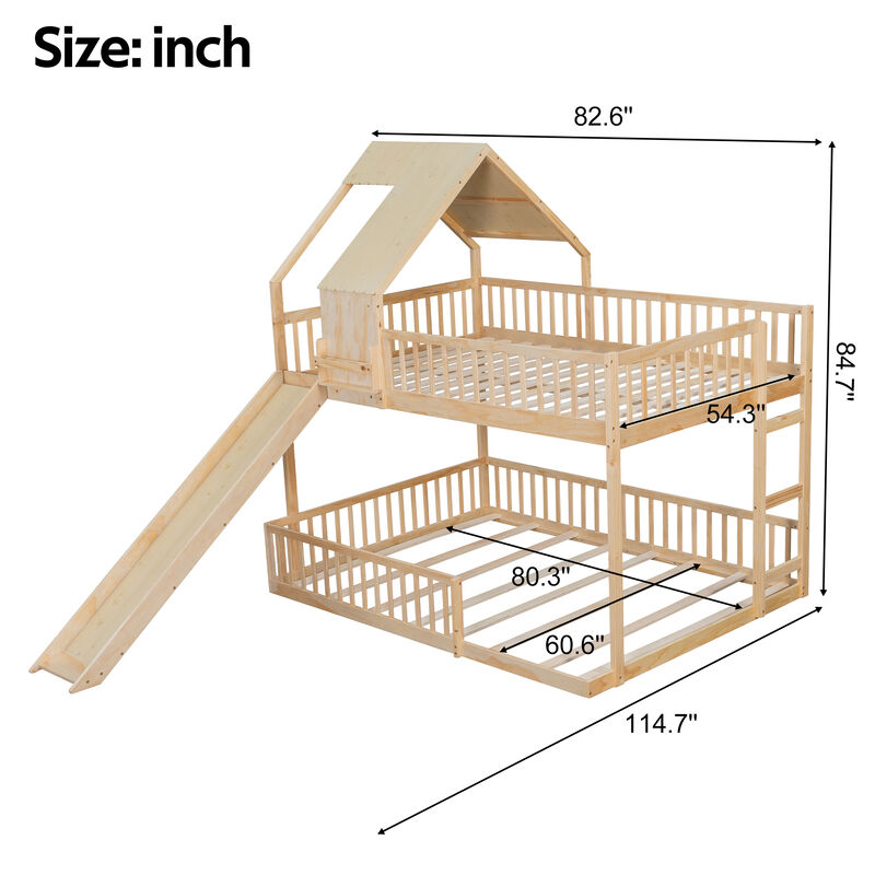 Merax Full XL over Queen House Bunk Bed with Slide, Solid Wood Frame image number 4