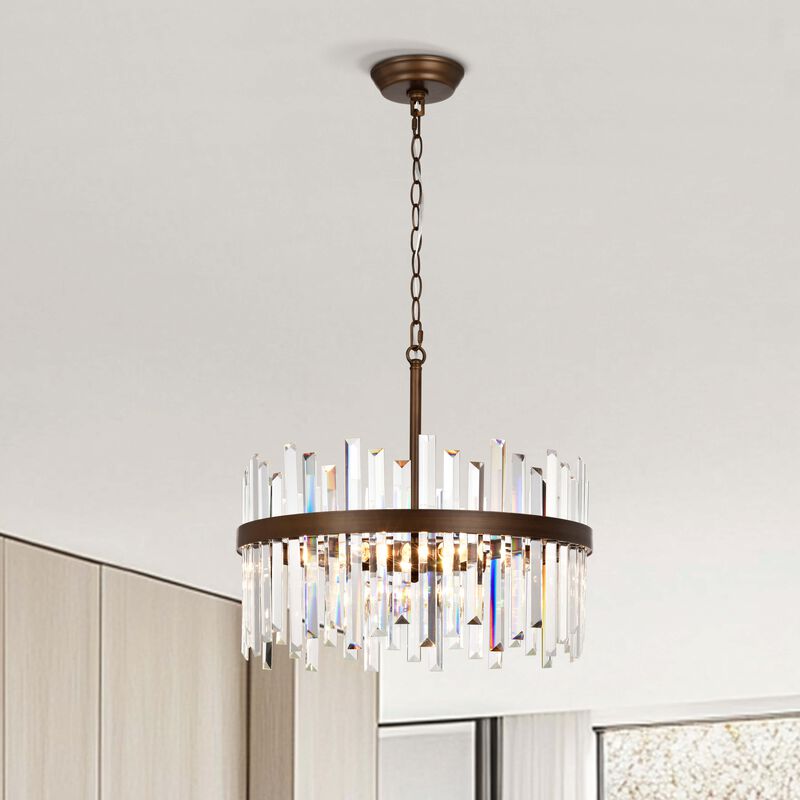 Candela Satin Bronze Finish 5-light Drum Crystal Glass Chandelier image number 5
