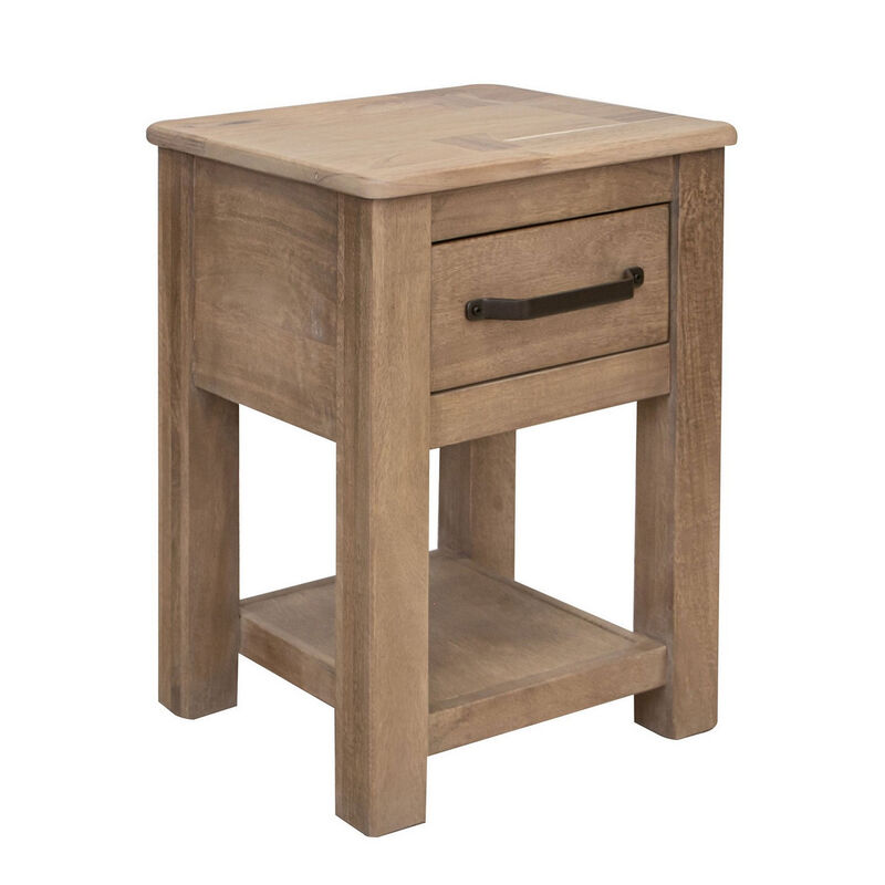 Umey 24 Inch Chairside Table, Drawer, Lower Shelf, Natural Brown Wood