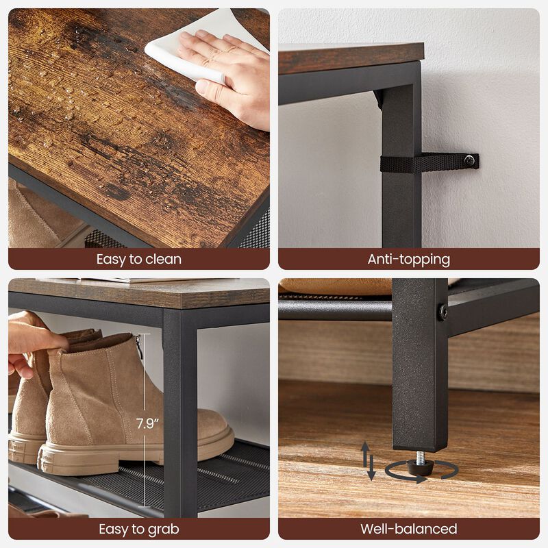 Shoe Storage Rack with 4 Mesh Shelves and Large Surface for Bags - Entryway Organizer