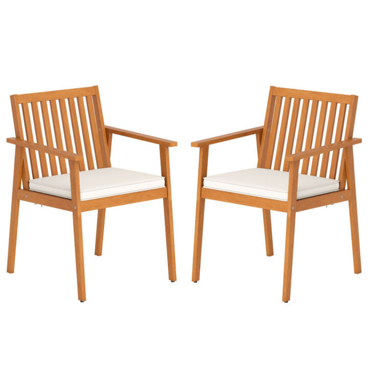 Set of 2 Outdoor Patio Dining Chairs Made of Acacia Wood with Removable Cushion