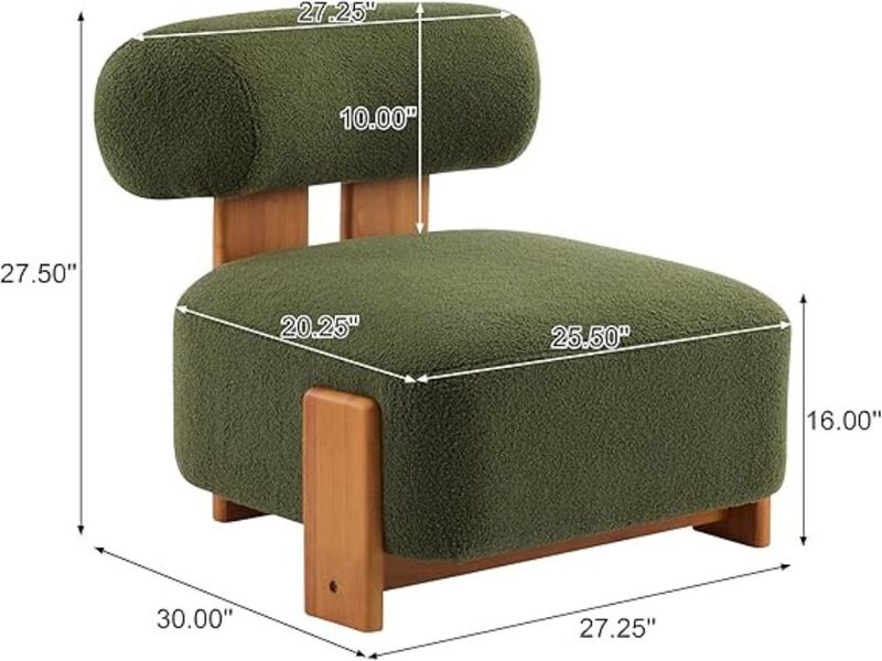 Accent Chair &ndash; Jillian Modern Boucle Armless Armchair in Olive Green with Wood Base image number 2