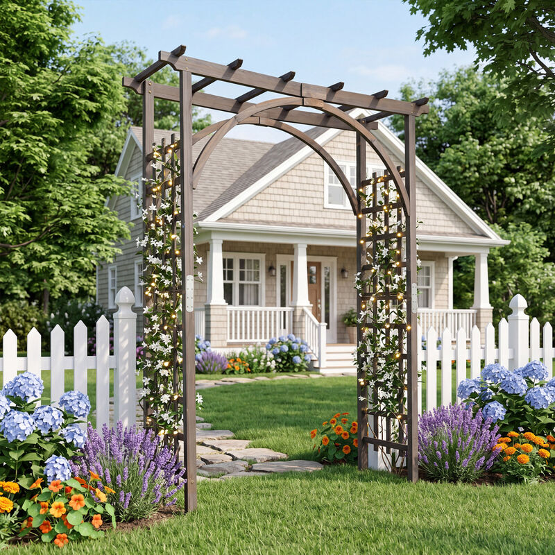 Outdoor Wooden Garden Arch 85 Inch for Wedding Decor and Climbing Plants image number 6