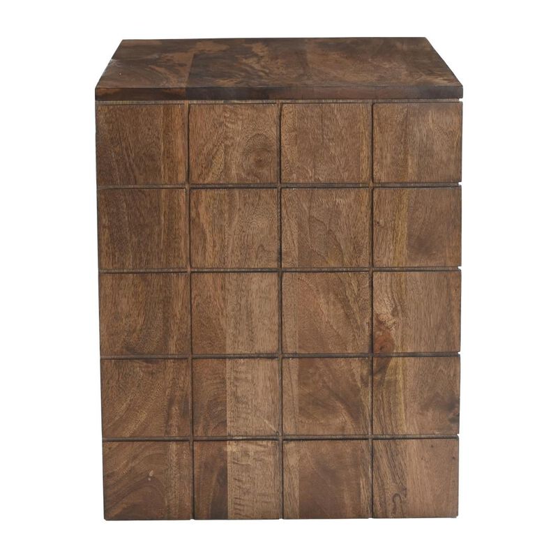 HomeRoots 22" Walnut Wood Carved Geometric Two Drawer Nightstand image number 2