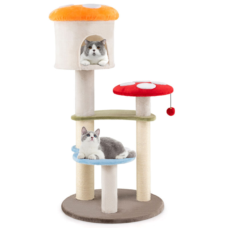 Cute Cat Tree with Mushroom Design, Top Condo & Durable Sisal Scratching Areas