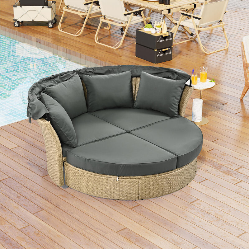 Merax Outdoor Patio Daybed Wicker Rattan Sofa with Canopy