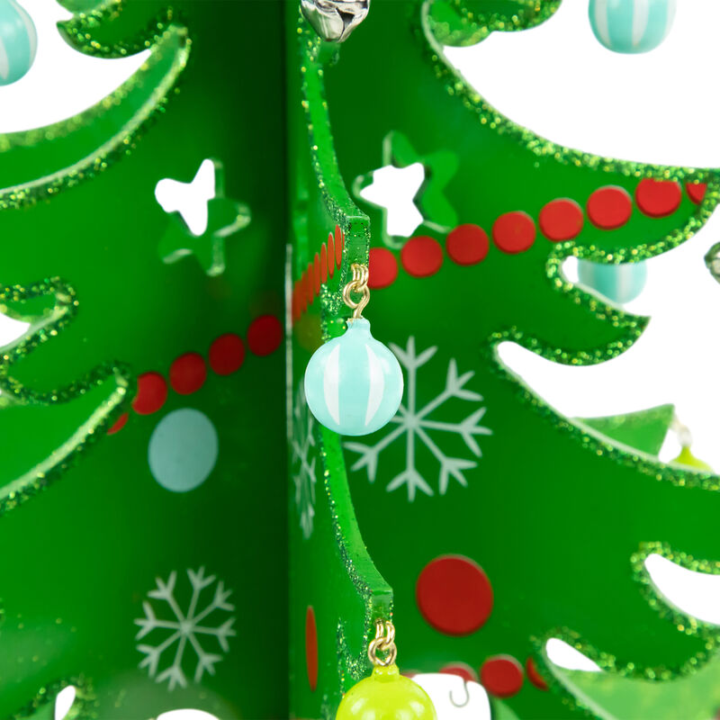 13.75" Green 3-D Wood Christmas Tree with Ornaments Decoration