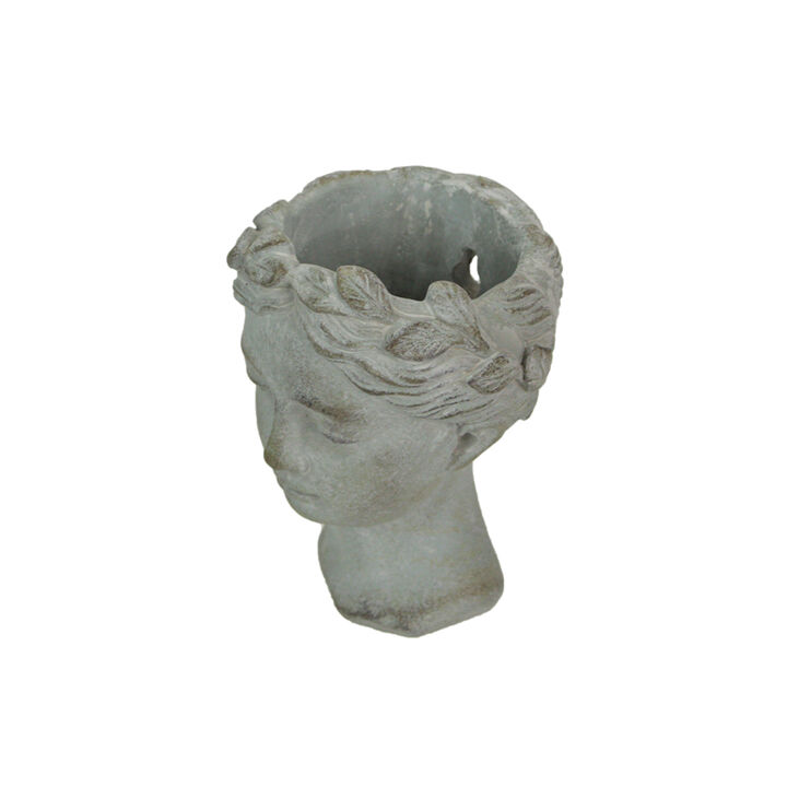 Set of 2 Weathered Gray Greek Lady Statue Wall Mount Cement Head Planter 6 Inch