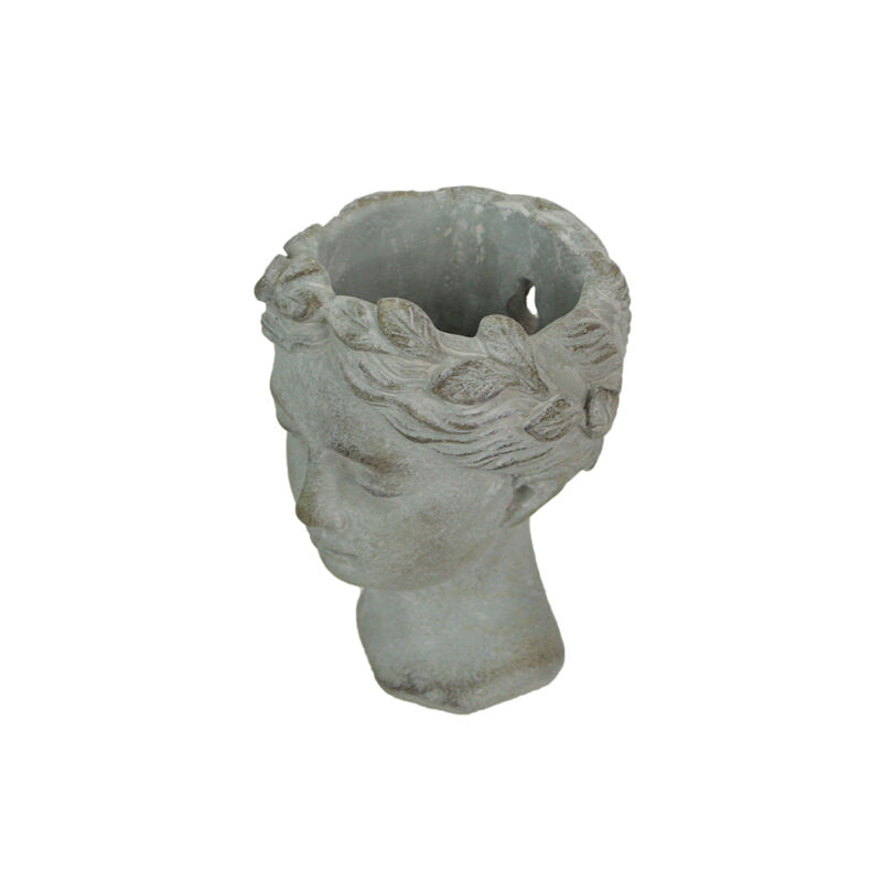 Weathered Gray Greek Lady Statue Wall Mount Cement Head Planter 6 Inches High image number 2
