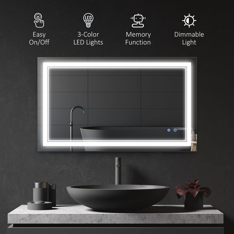 Bathroom Mirror with LED, Dimmable Vanity Mirror with 3 Light Colors, Memory Function Vertical and Horizontal Mount