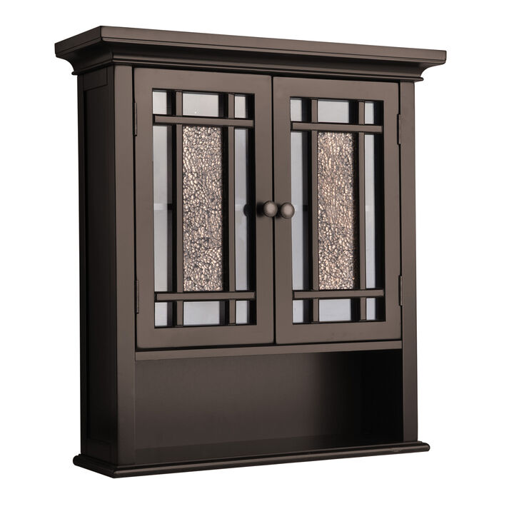 Teamson Home Windsor Removable Wooden Wall Cabinet with Glass Mosaic Doors- Dark Espresso