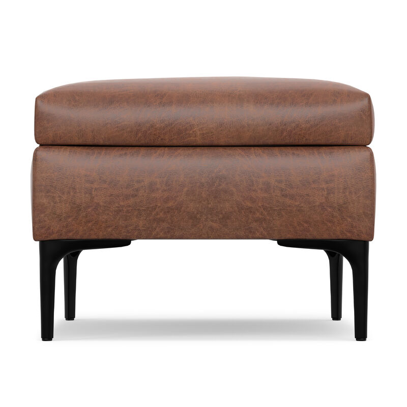 Rebecca 36 inch Wide Mid Century Rectangle Rectangular Coffee Table&nbsp;Storage Ottoman with Lift Up Lid in Distressed Saddle Brown Distressed Vegan Faux Leather, Assembled image number 4