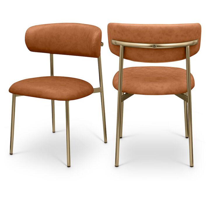 Meridian Furniture Lupita Cognac Vegan Leather Dining Chair, Set of 2