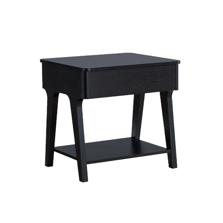 22 Inch Edward End Table with Lift Top and Bottom Shelf, Black-Benzara