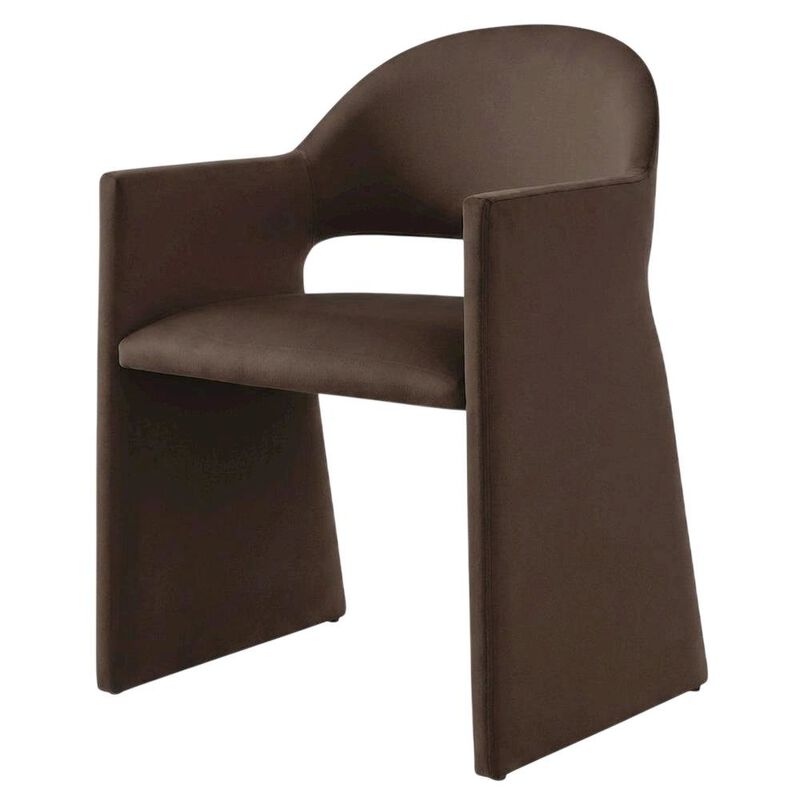 Performance Velvet Dining Armchair with Solid Wood Legs, Chocholate Brown image number 1