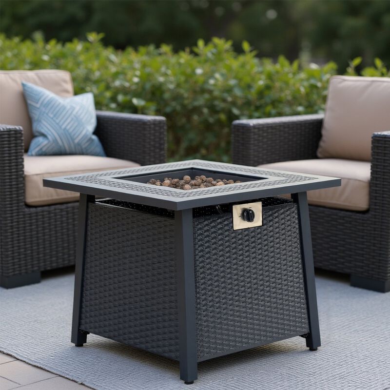 Mondawe Black 28-Inch Iron 50,000 BTU Square Propane Fire Pit Table With Adjustable Flame