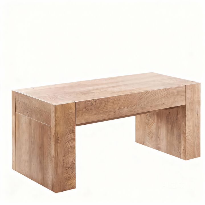 48" Rustic Wood Coffee Table with Drawer & Open Shelf, 100 lb Top