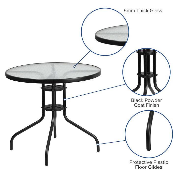Flash Furniture 31.5'' Round Tempered Glass Metal Table