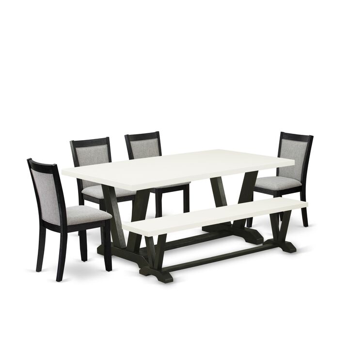 East West Furniture V627MZ606-6 6Pc Dining Set - Rectangular Table , 4 Parson Chairs and a Bench - Multi-Color Color