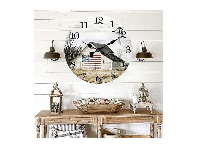 Farmhouse Wall Clock 12 Inch Silent Non Ticking Battery Operated Rustic Barn image number 2